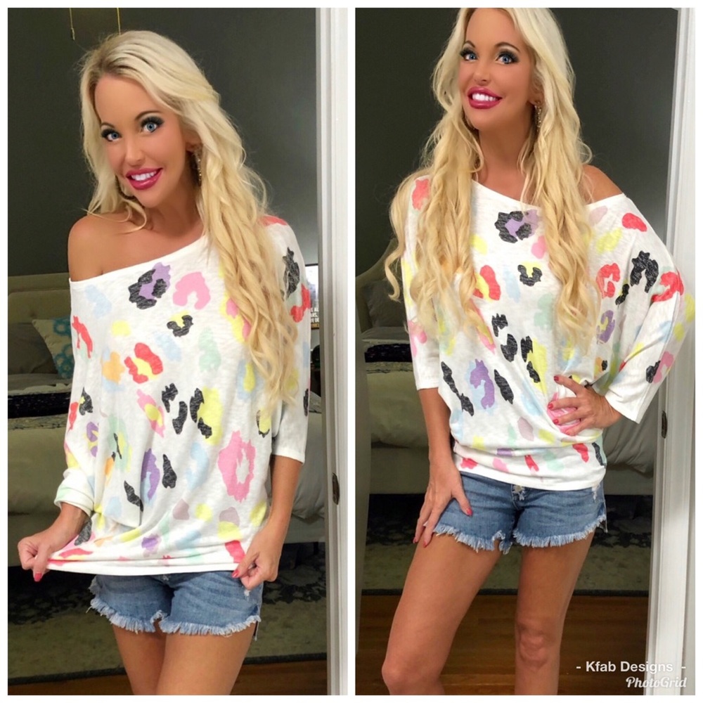 🛍LAST 1! Dolman Sleeve Multi Leopard Print Top - Picture 7 of 8